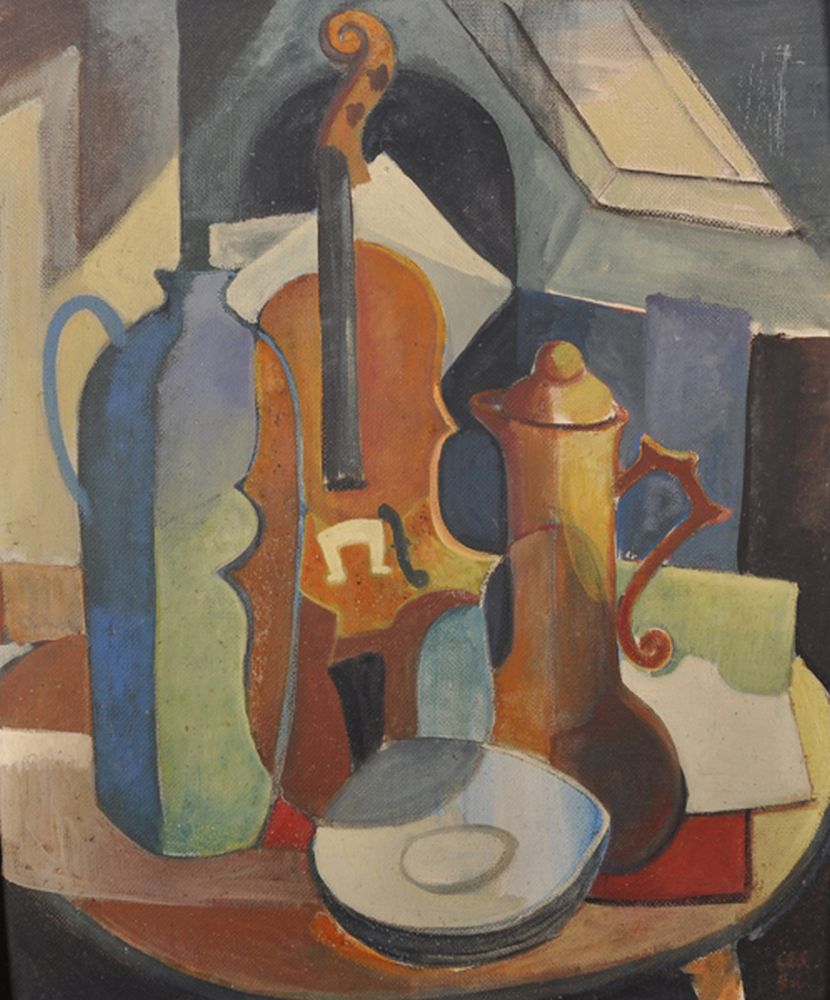 C...E...S...(20th Century) British. An Abstract Still Life, Oil on Board, Signed with Initials and