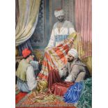 Arthur Barrett (19th - 20th Century) British. An Interior Scene, with Middle Eastern Carpet Sellers,