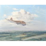 Thomas Fishburn (20th Century) British. "Dakota Arriving at Dum Dum Airbase, Calcutta", Oil on