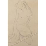 20th Century English School. Study of a Naked Lady Kneeling, Pencil, Indistinctly Signed and