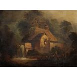 Manner of George Vincent (c.1796-c1831) British. A Thatched Mill Cottage, with Figures in the