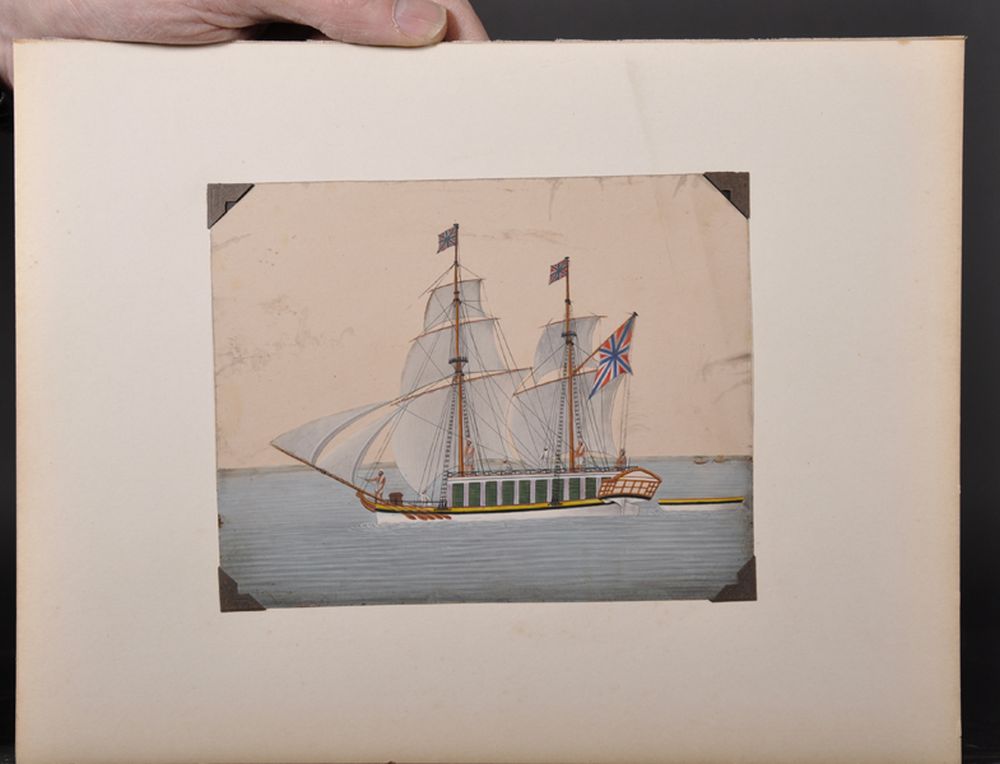 20th Century Indian School. A Junk Trading Boat sailing the British Flag, Watercolour on Mica, - Image 2 of 7