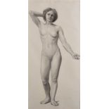 Estella Canziani (1887-1964) British. A Standing Nude Model, Soft Black Pencil, 29.5" x 13.5".