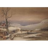 Henry Barlow Carter (1803-1867) British. Duck Flighting in a Winter Landscape, Watercolour, Signed