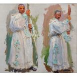 20th Century English School. Priests Holding the Cross, Oil on Panel, 11" x 12".
