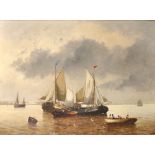 P...Lambert (19th Century) European. A Shipping Scene with Numerous Figures in Boats, Oil on Canvas,