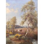 James Scott Kinnear (c.1846-1917) British. A River Landscape with a Plough Team in the Distance, Oil