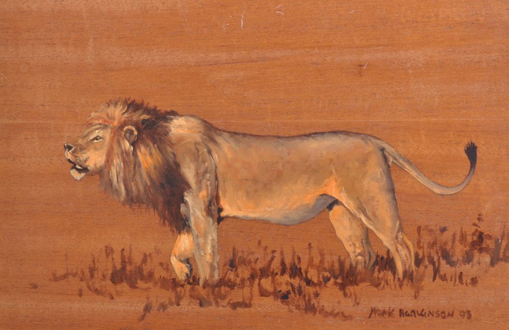 Mark Hankinson (20th - 21st Century) British. Study of a Lion, Oil on Panel, Signed and Dated '02,
