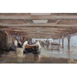 Kevin Barry Thompson (1950- ) British. 'The Fish Filleting Shed', Oil on Board, Signed, 10.5" x