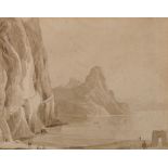 Early 19th Century English School. A Rocky Coastal Scene with Figures in the Foreground, Watercolour