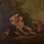 19th Century Continental School. Two Young Maidens with Cherubs in the Garden, Oil on Canvas, 42.