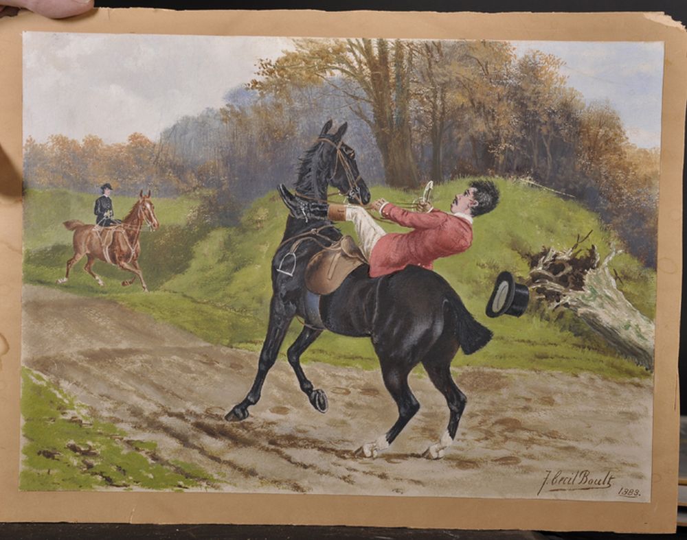 Francis Cecil Boult (act.1877-1895) British. A Hunting Incident, Mixed Media, Signed and Dated 1883, - Image 3 of 7