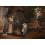 Circle of Henry Charles Bryant (1812-1890) British. The Young Fruit Seller, Figures by a Cottage,