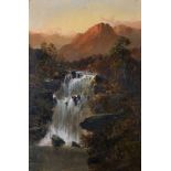 Frank E Jamieson (1834-1899) British. A Mountainous River Landscape with a Waterfall in the