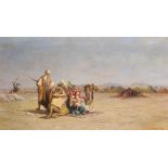 D...Hermann (19th -20th Century) European. A Family in a Bedouin Camp, with a Rider Beyond bearing a
