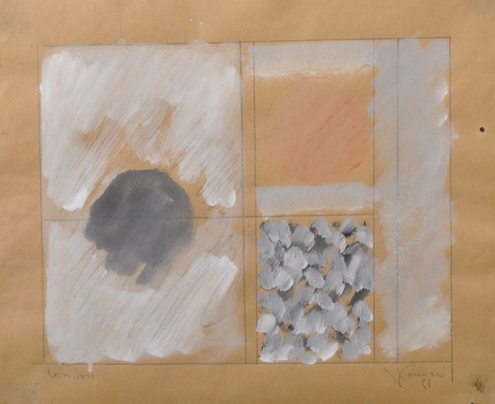 20th Century English School. "London", An Abstract Window, Mixed Media and Pencil, Indistinctly