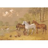 Attributed to John Frederick Herring (1815-1907) British. A Farm Scene with Horses and Chickens by a