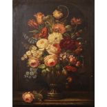 19th Century Dutch School. Still Life with Flowers in an Urn, inside a Niche, Oil on Canvas, 27.5" x