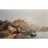 Joseph Horlor (1809-1887) British. "St Goar on the Rhine", with Figures and a Cart in the