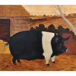 Norah Golden (20th Century) Australian. "Saddleback Boar", Oil on Board, Signed with Initials, And