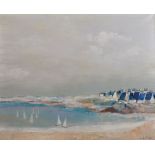 Michel Colin (1934 ) French. "Plage de Pentrez", A Seaside View with Sailing Boats, Oil on Canvas,