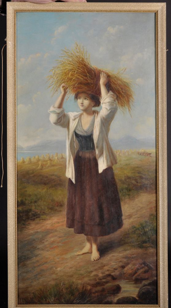 Jack Leigh Wardleworth (19th - 20th Century) British. Study of a Young Girl, Carrying Straw, Oil - Image 3 of 7