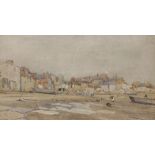 19th Century English School. "St Ives", with Beached Vessels on the Shore, Watercolour, Inscribed in