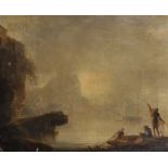 Manner of Claude Lorrain (1600-1682) French. A Coastal Scene with Figures Hauling in the Nets, Oil