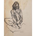 John Randall Bratby (1928-1992) British. "Jean", Study of a Naked Female Nude, Black Crayon,