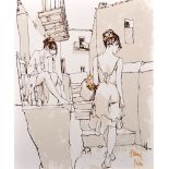 Bernard Dufour (1922-2016) French. Study of Two Girls in a Backstreet, Oil on Artist's Board,
