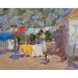 Viktor Ivanovitch Tolochko (1922-2006) Russian. "Backyard near the Sea", Oil on Canvas, Signed,