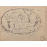 Henri Lebasque (1865-1937) French. Nude in a Landscape, in a drawn Oval, Pencil, with a Ader-Tajan