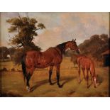 John Alfred Wheeler (1821-1903) British. A Mare and Foal in a Paddock, Oil on Board, Signed with