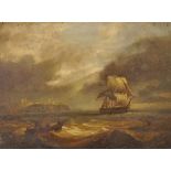 Manner of Thomas Buttersworth (c.1768-1842) British. Shipping off the Coast, Oil on Panel, 11.75"