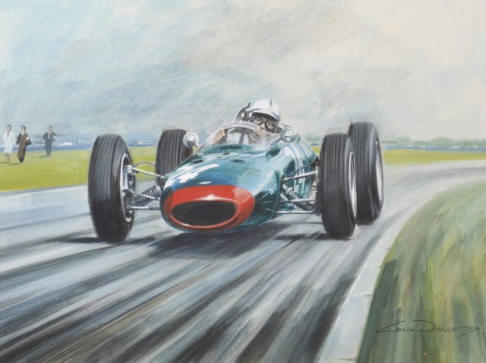 Colin Doggett (1947 ) British. "John Surtees on his way to Second Place in the 1962 British GP at