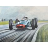 Colin Doggett (1947 ) British. "John Surtees on his way to Second Place in the 1962 British GP at