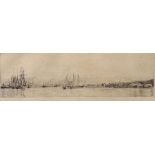 Harold Wyllie (1883-1973) British. Sailing Boat and other Shipping off a Port, Etching, Signed in