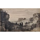 John Laporte (1761-1839) British. Landscape with Figures, Watercolour, Indistinctly Signed and