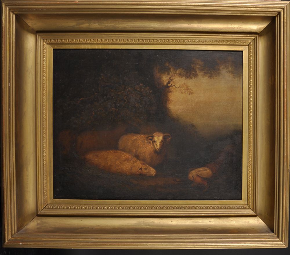 Circle of Samuel Palmer (1805-1881) British. A Young Shepherd Boy sleeping by his Flock, Oil on - Image 2 of 4