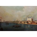 20th Century English School. Thames Scene with the Tower of London after 'Canaletto', Oil on Canvas,