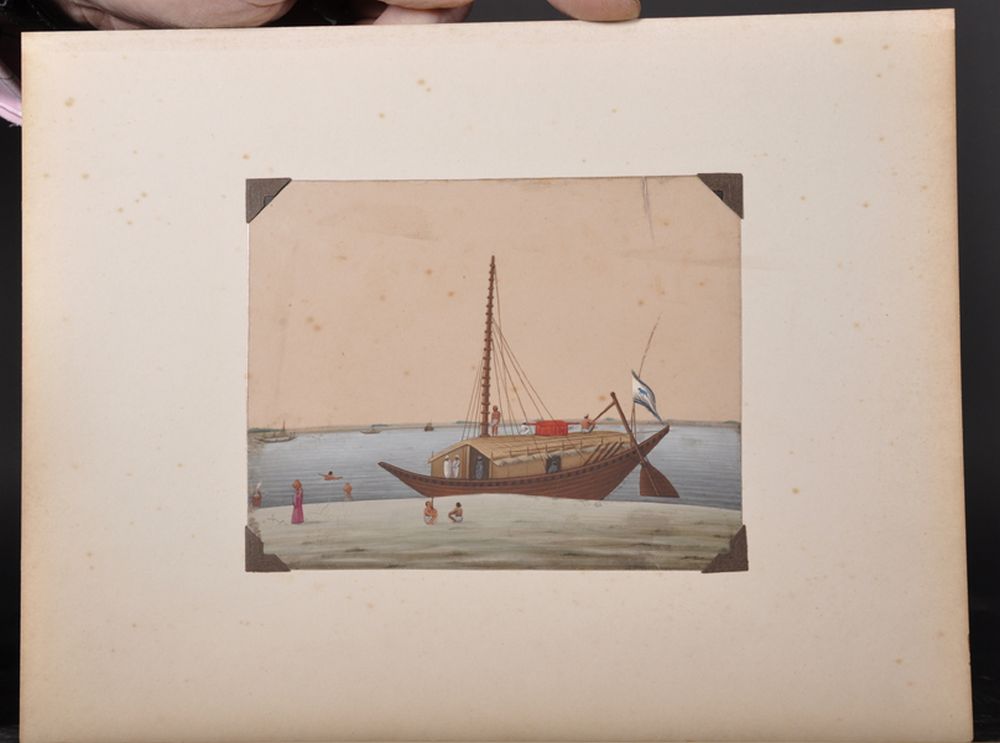 20th Century Indian School. A Junk Trading Boat sailing the British Flag, Watercolour on Mica, - Image 3 of 7