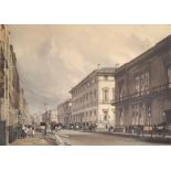 After Thomas Shotter Boys (1803-1874) British. "The Clubhouses, Pall Mall", Engraving, 12" x 17.5".