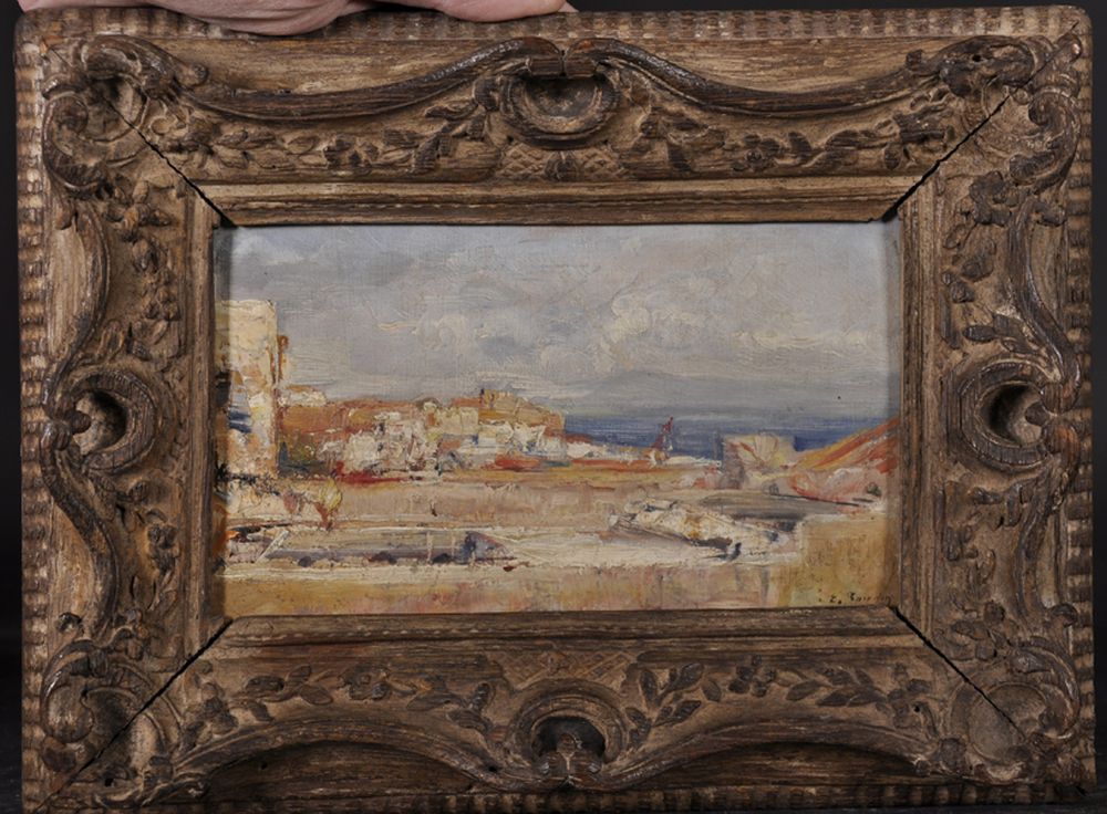 Follower of Eugene Boudin (1824-1898) French. A Village Scene with a Coast Beyond, Oil on Board, - Image 2 of 3