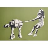 After Banksy (20th-21st Century) British. "Girl Imperial Walker", Lithograph, with P.O.W. Stamp,