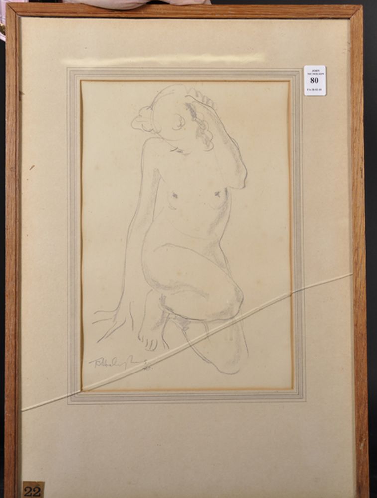 20th Century English School. Study of a Naked Lady Kneeling, Pencil, Indistinctly Signed and - Image 2 of 5