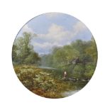 E... Taylor (19th-20th Century) British. A Tranquil River Landscape with a Young Girl on Stepping