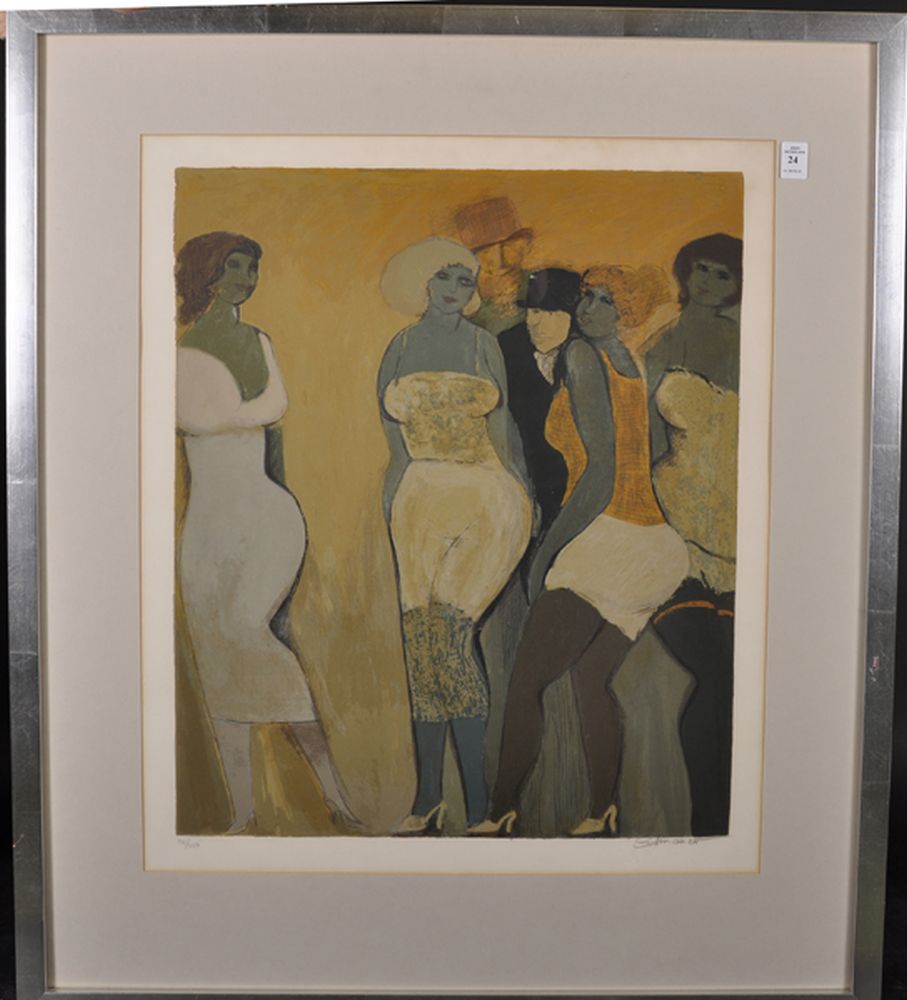 David Schneuer (1905-1988) Polish/Israeli. Elegant Ladies in an Interior, Lithograph, Signed and - Image 2 of 5