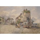 Circle of Thomas Shotter Boys (1803-1874) British. A Hilltop Street Scene, Watercolour, Unframed,