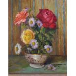 Mary Remington (1910-2004) British. Still Life of Flowers in a Bowl, Oil on Board, Signed and
