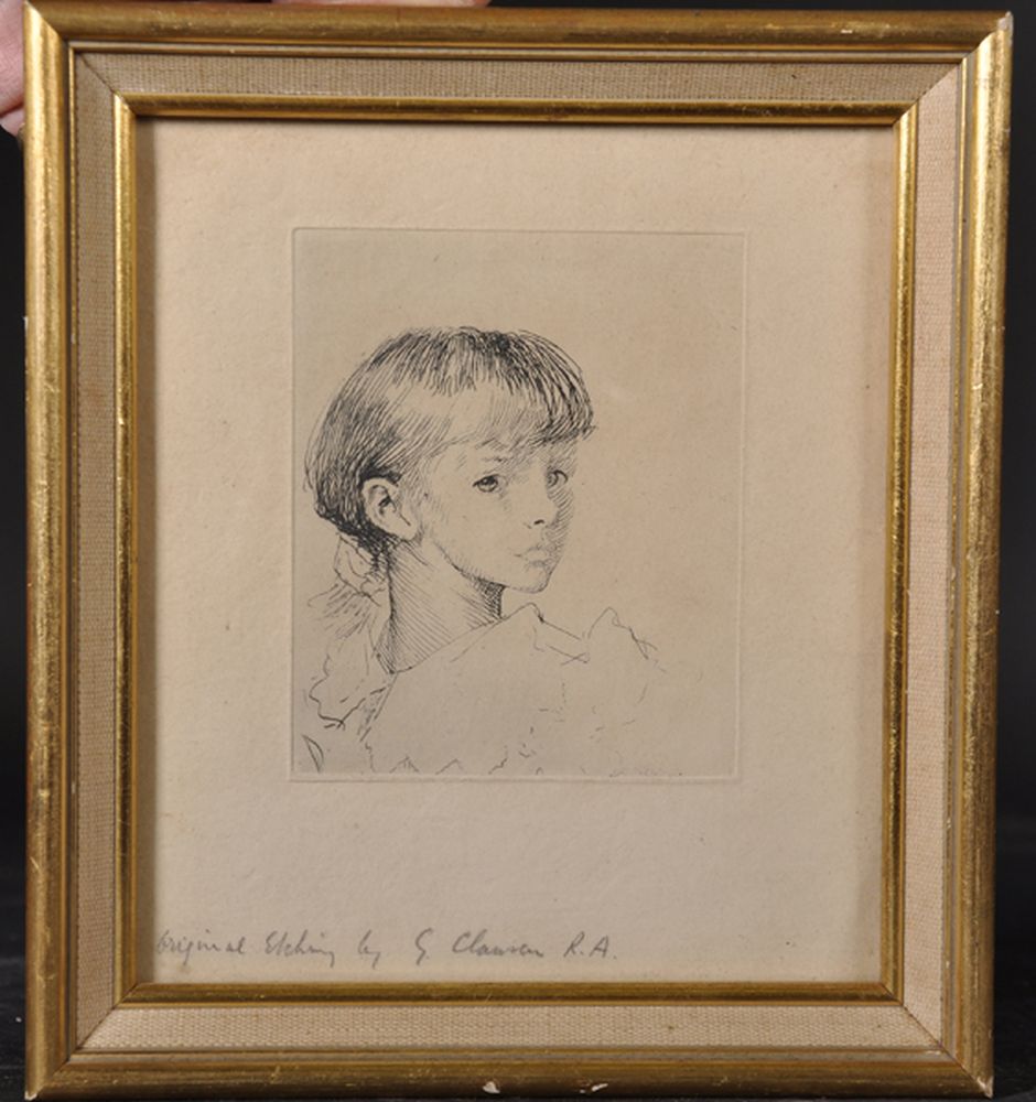 George Clausen (1852-1944) British. 'Little Meg', etching, Inscribed in Pencil on Mount, 4" x 3. - Image 2 of 4